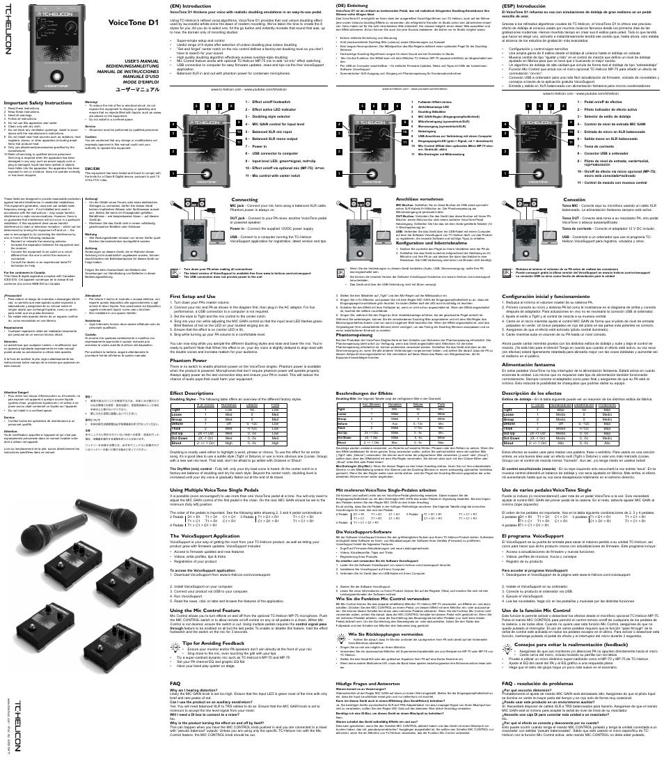 Tc Helicon Voicetone D1 Manual User Manual 2 Pages Original Mode