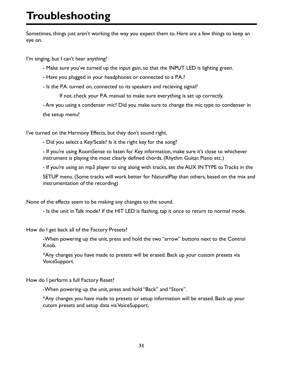 Troubleshooting Tc Helicon Voicelive Play Details Manual User Manual Page 31 32