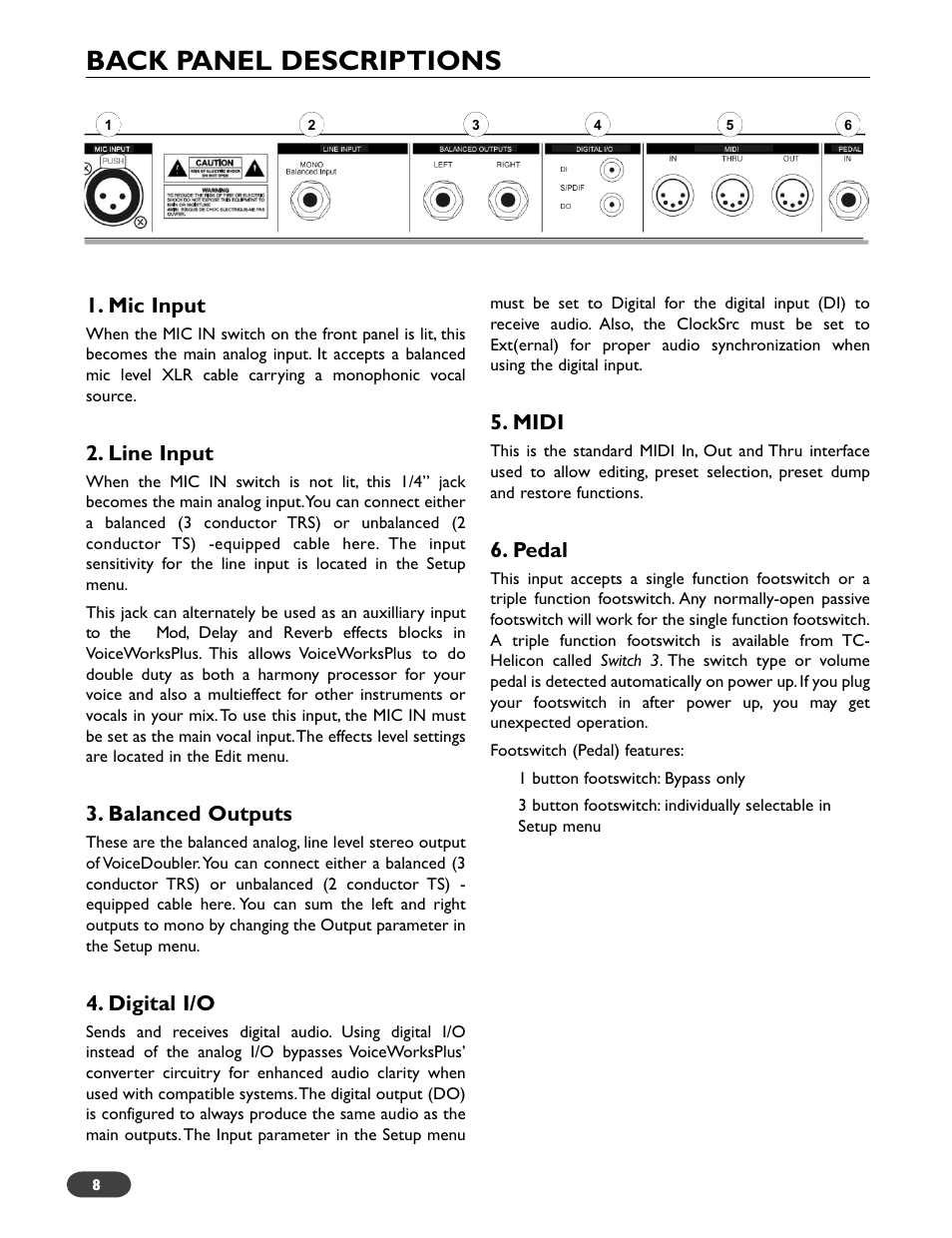 Back panel descriptions, Mic input, Line input | TC-Helicon VoiceWorks