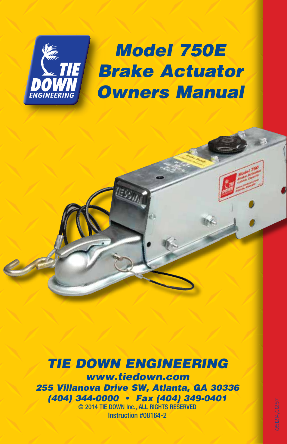 Model 750e Brake Actuator Owners Manual Tie Down Engineering Tie Down 750e User Manual Page 16 16