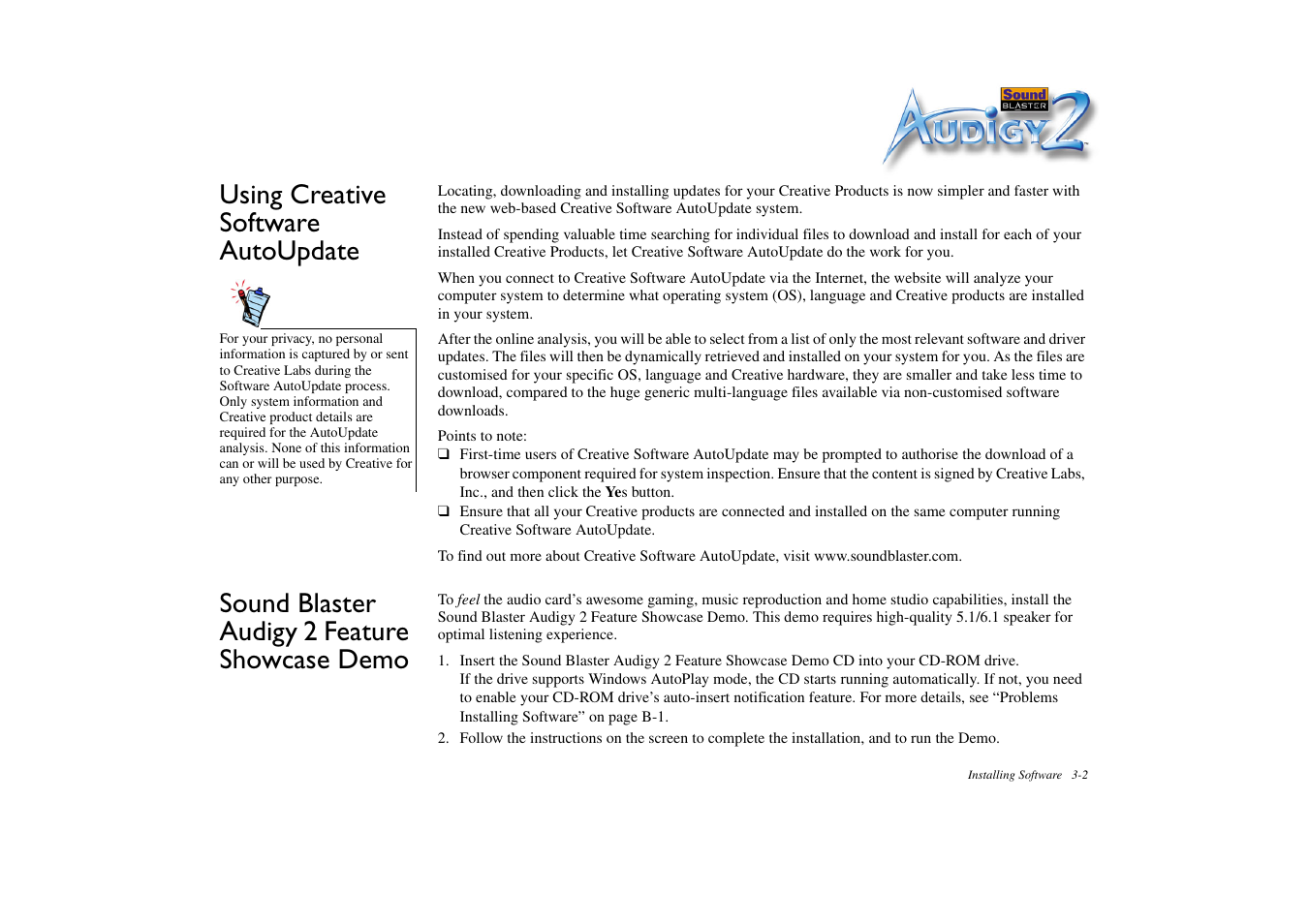 Using Creative Software Autoupdate Sound Blaster Audigy 2 Feature Showcase Demo Creative Sound Blaster Audigy 2 Platinum Ex User Manual Page 40 75 Original Mode