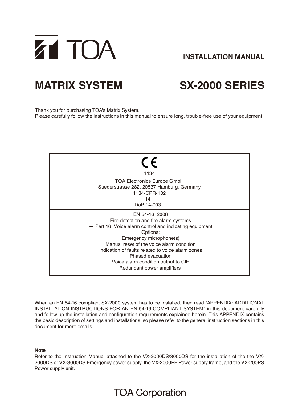 Toa Sx 00 Series Installation User Manual 194 Pages