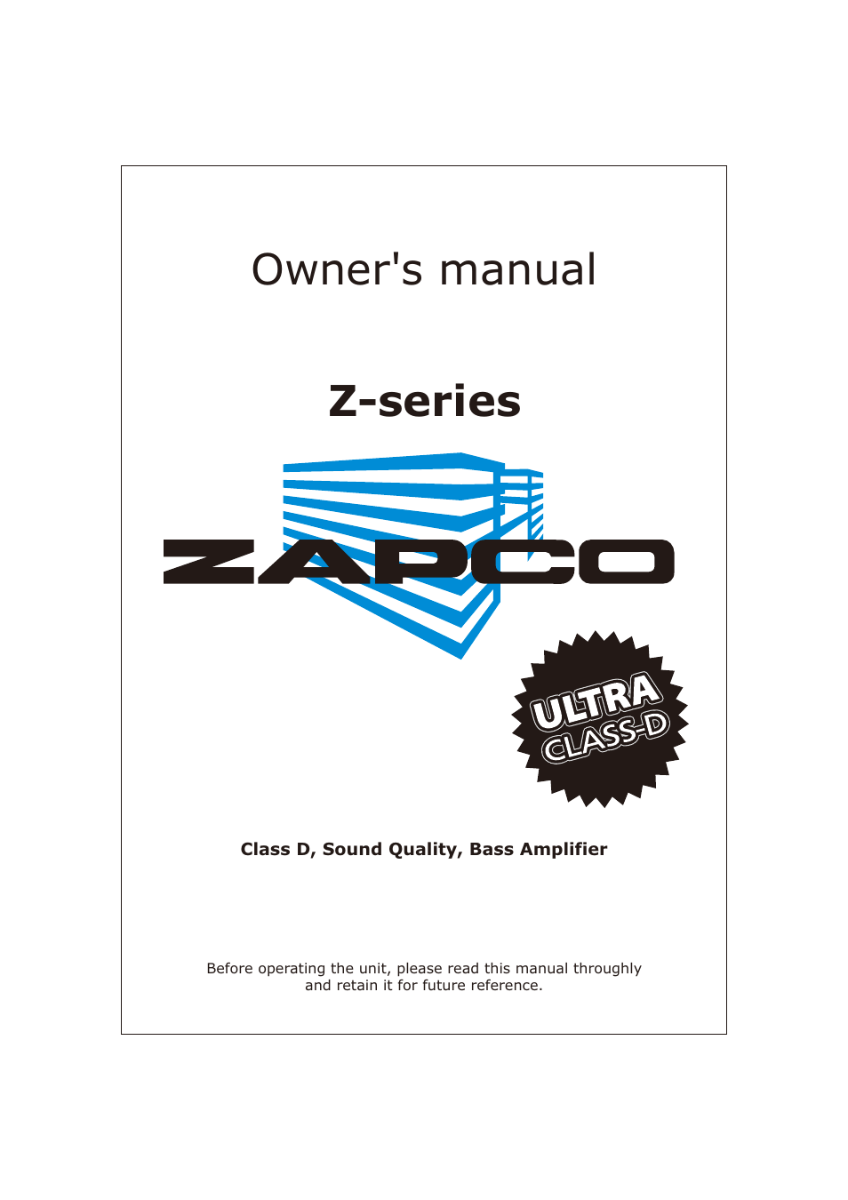Zapco Z-series D User Manual | 12 pages