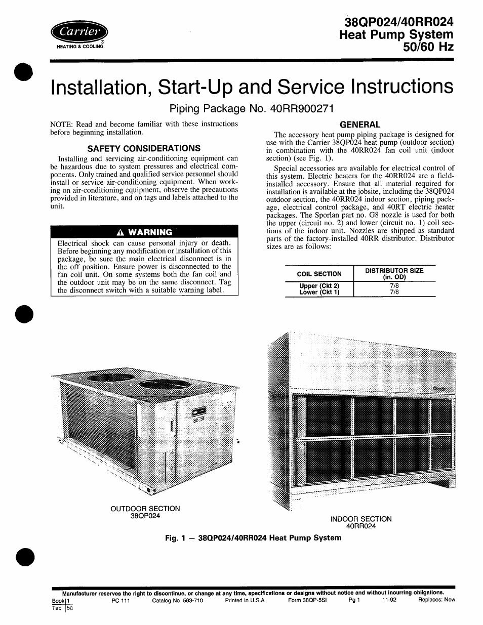 Carrier 40RR024 User Manual | 6 pages | Original mode | Also for: 38QP024