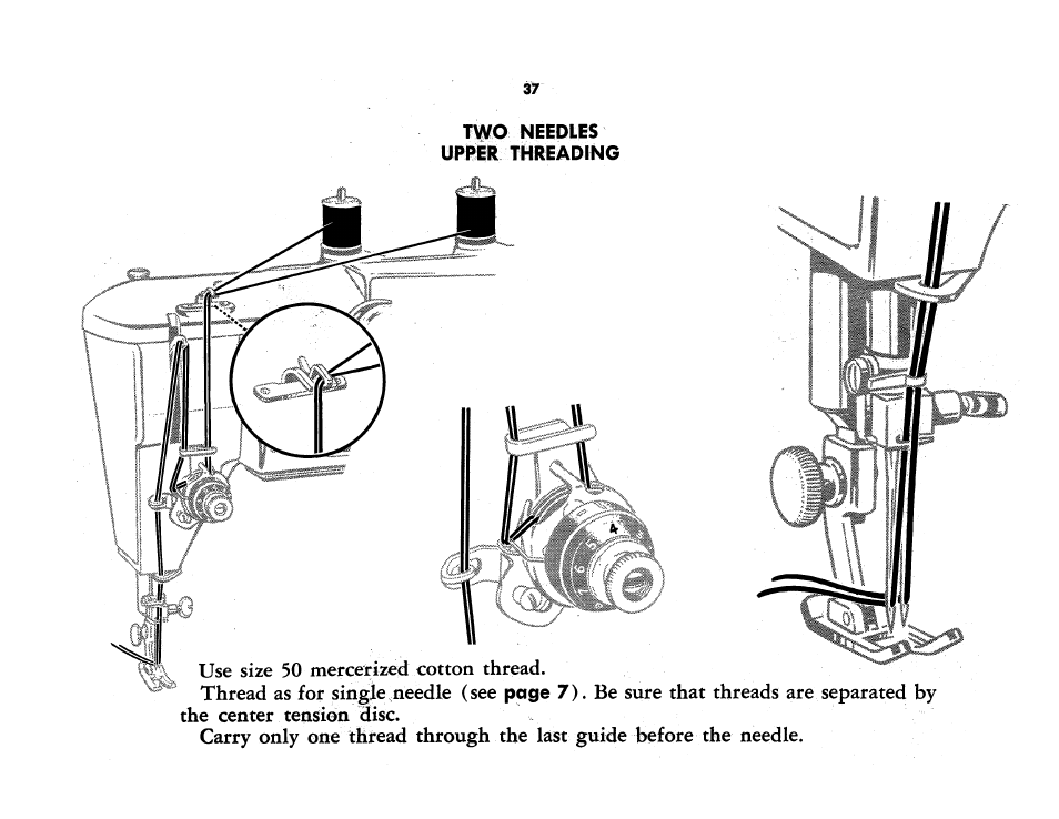 Two needles upper threading | SINGER 401A User Manual | Page 39 / 116