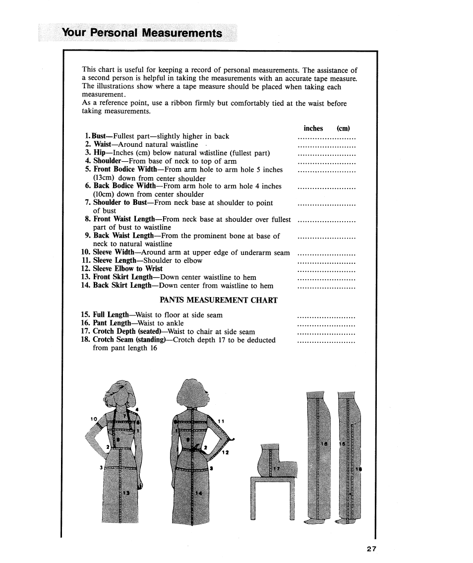 Your personal measurements | SINGER 2112 User Manual | Page 29 / 36