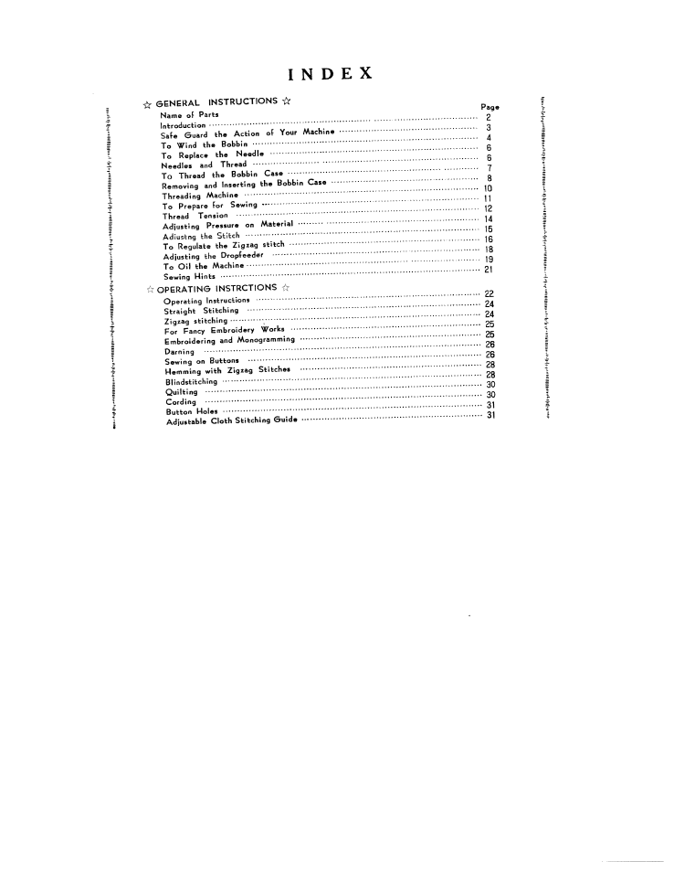 Index | SINGER W3851 User Manual | Page 3 / 35