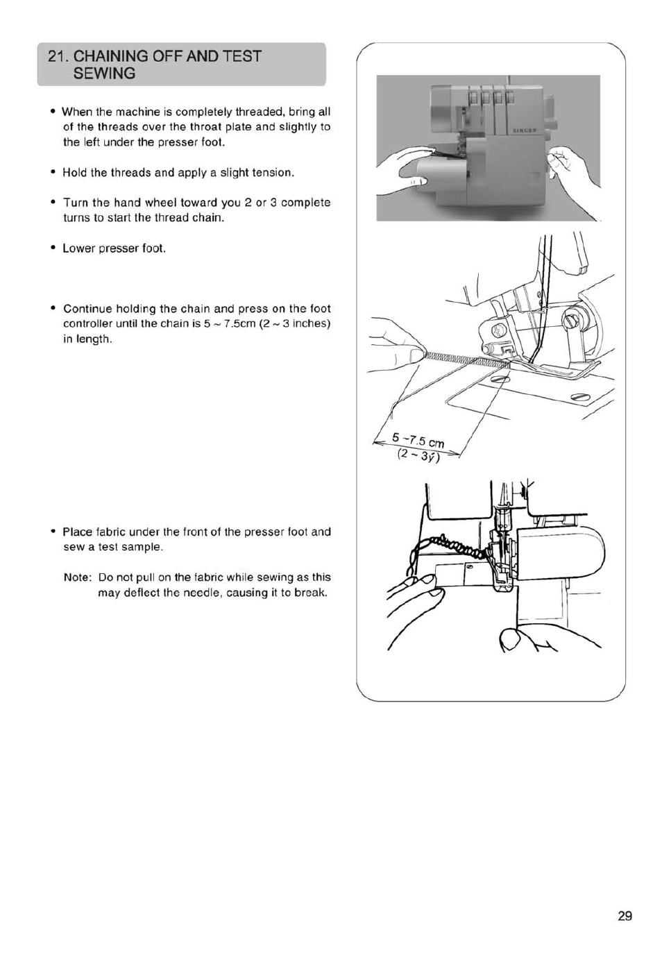 Chaining off and test sewing | SINGER 14SH754/14CG754 User Manual | Page 30 / 53