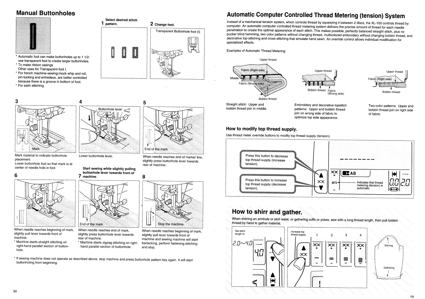Manual buttonholes | SINGER XL100 Quantum User Manual | Page 52 / 72