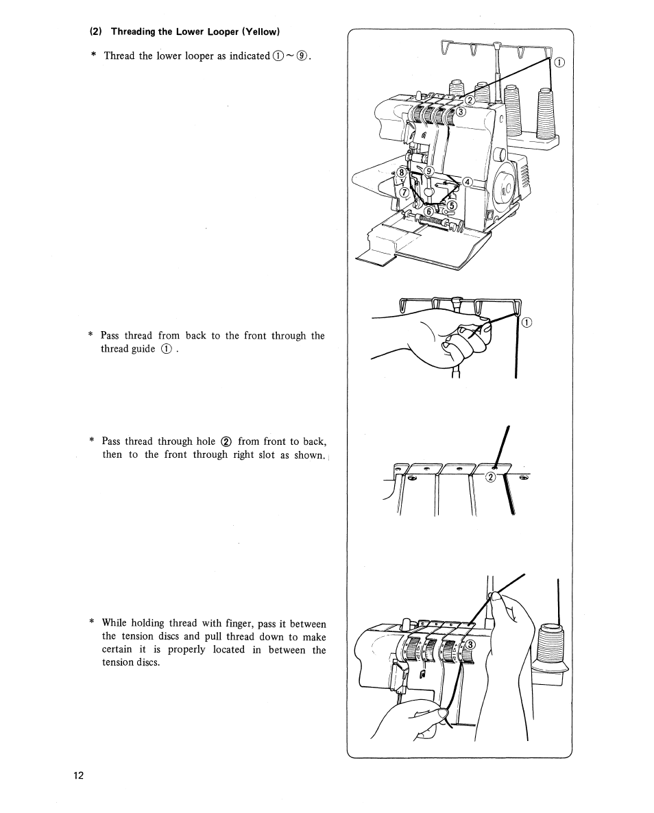 2) threading the lower looper (yellow) | SINGER 14U454B Ultralock User Manual | Page 14 / 48