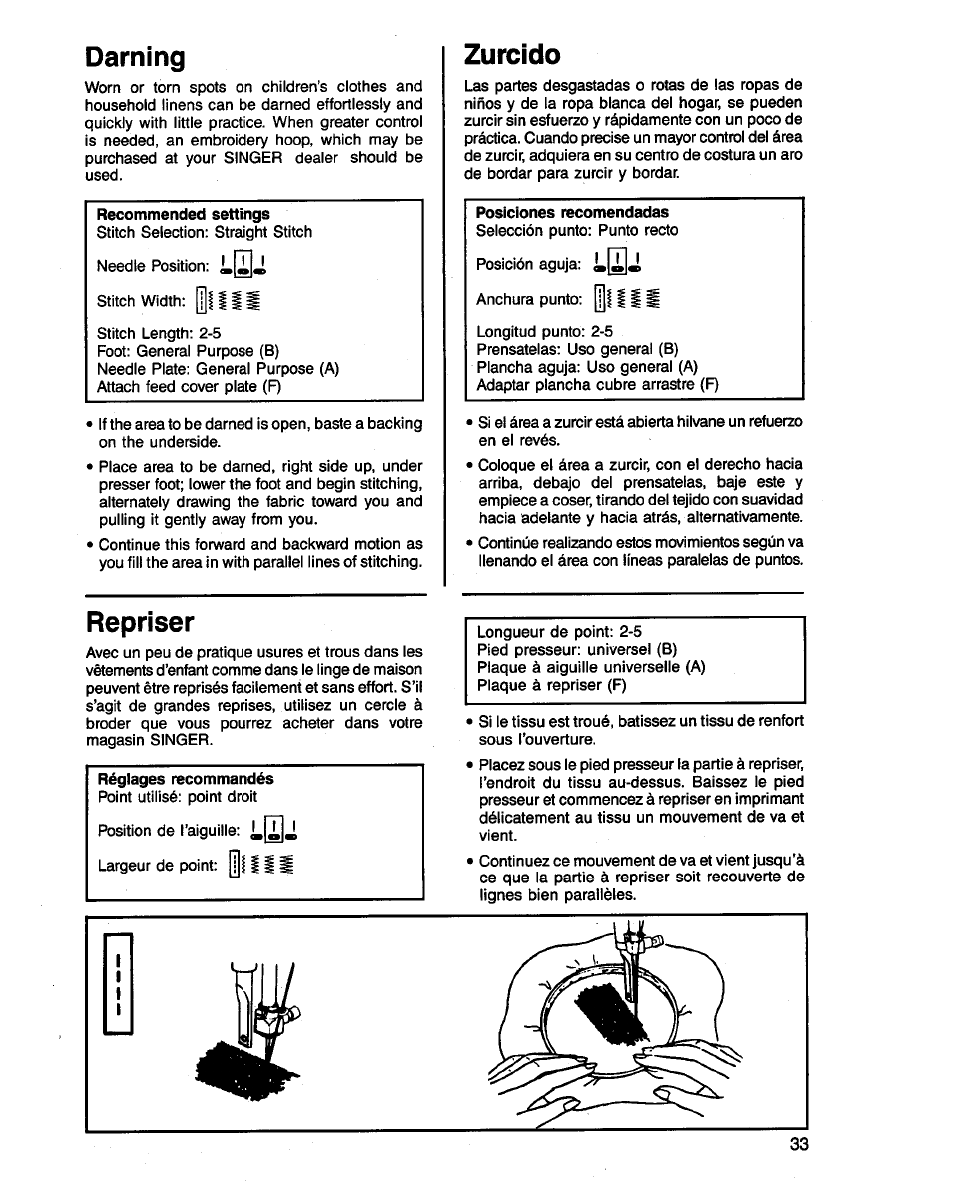 Repriser Darning Zurcido Singer 3314 User Manual Page 35 68 Original Mode Repriser Darning Zurcido Singer 3314 User Manual Page 35 68 Original Mode