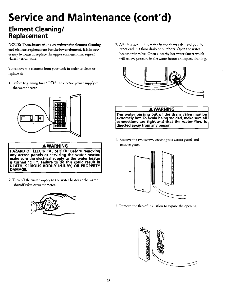 Element cleaning, Replacement, Service and maintenance (cont'd) | Element cleaning/ replacement | Maytag HE21250PC User Manual | Page 28 / 40