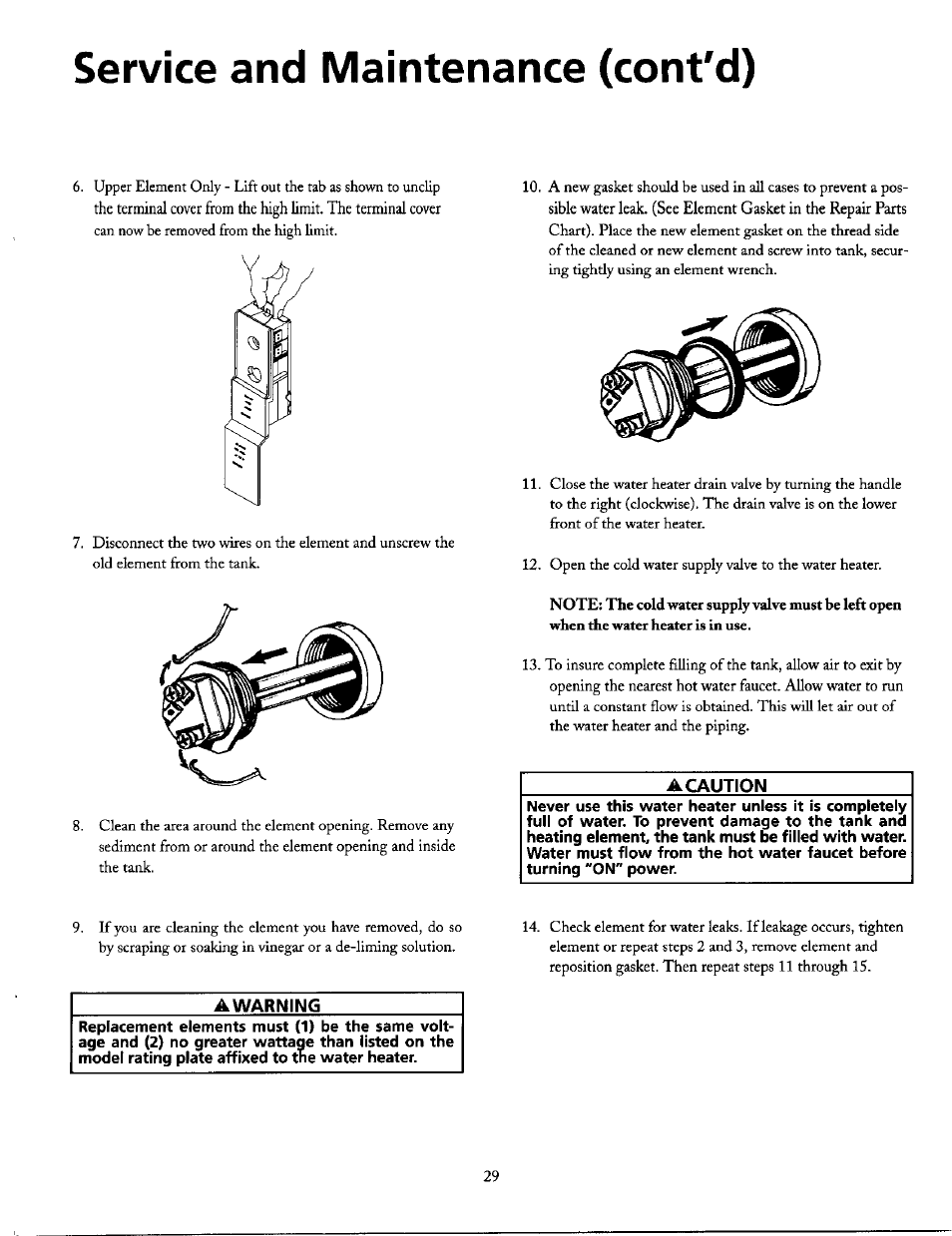 A warning, Service and maintenance (cont'd) | Maytag HE21250PC User Manual | Page 29 / 40
