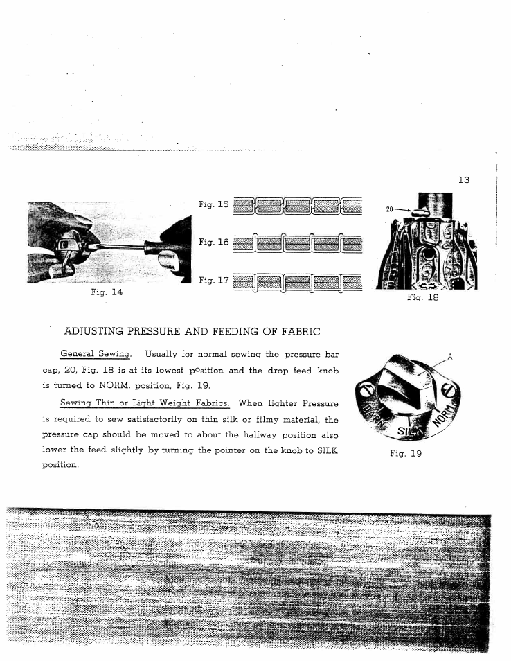 Adjusting pressure änd feeding of fabric | SINGER W128 User Manual | Page 13 / 30