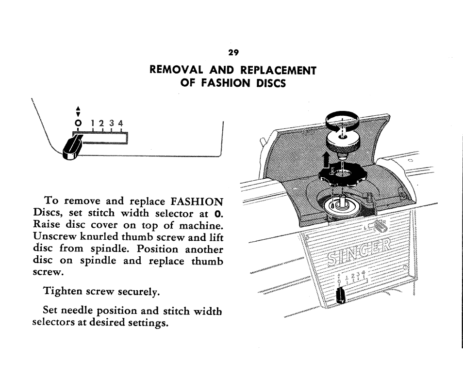 Removal and replacement of fashion discs | SINGER 1360 Style-O-Matic User Manual | Page 31 / 82
