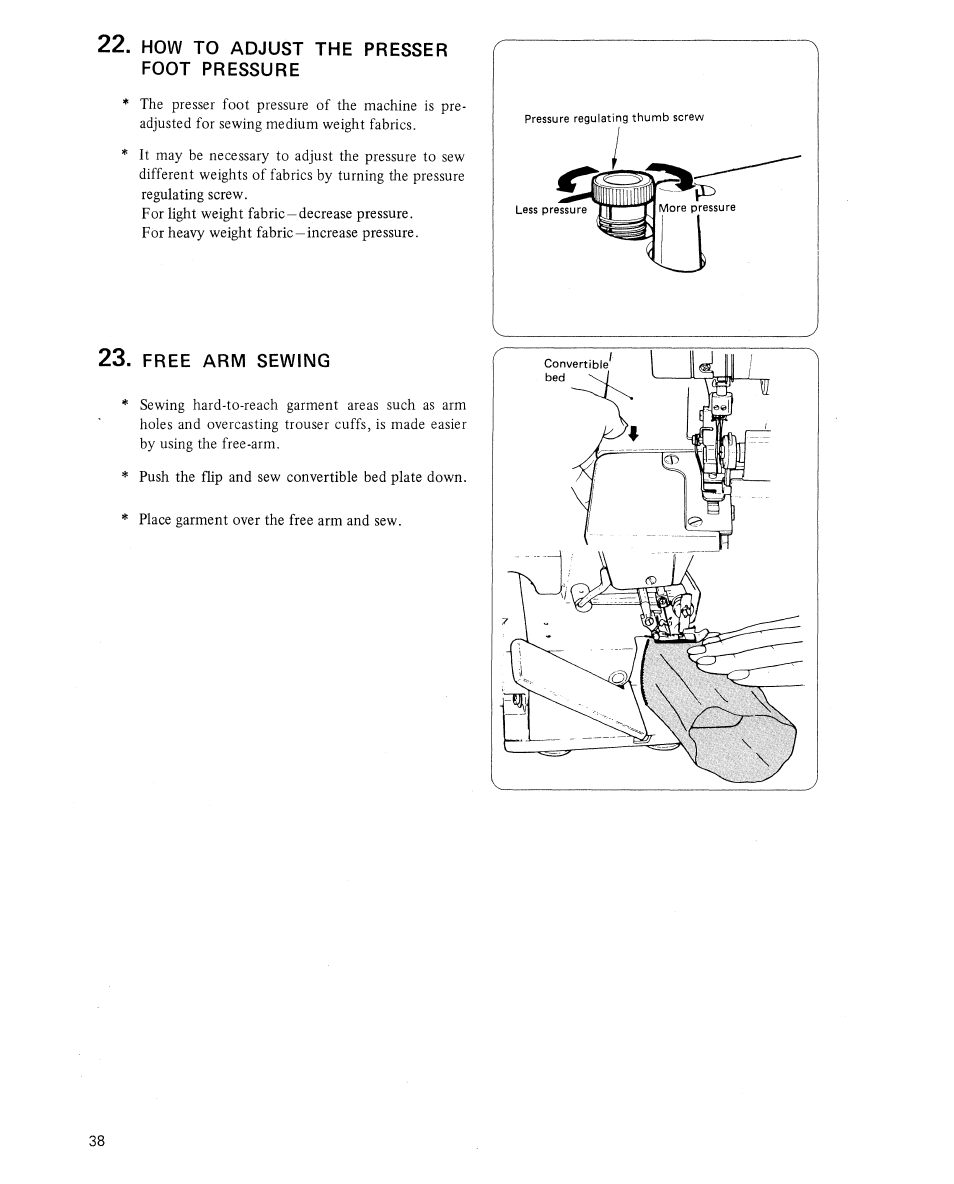 Download How to adjust the presser foot pressure, Free arm sewing | SINGER 14U244 User Manual | Page 40 ...