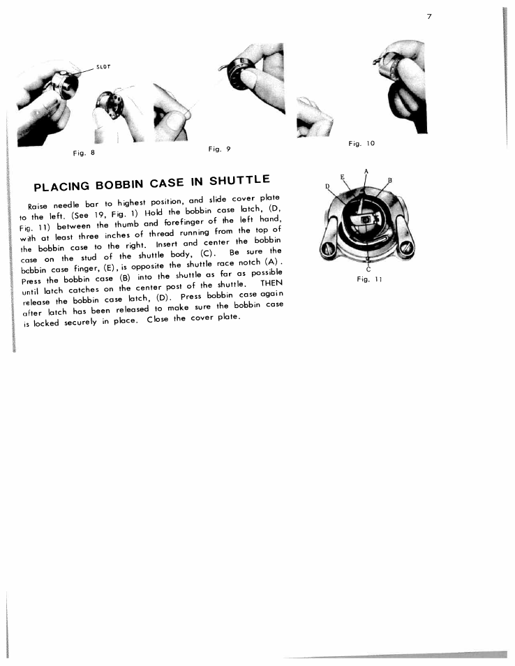 Placing bobbin case in shuttle | SINGER W612 User Manual | Page 9 / 51