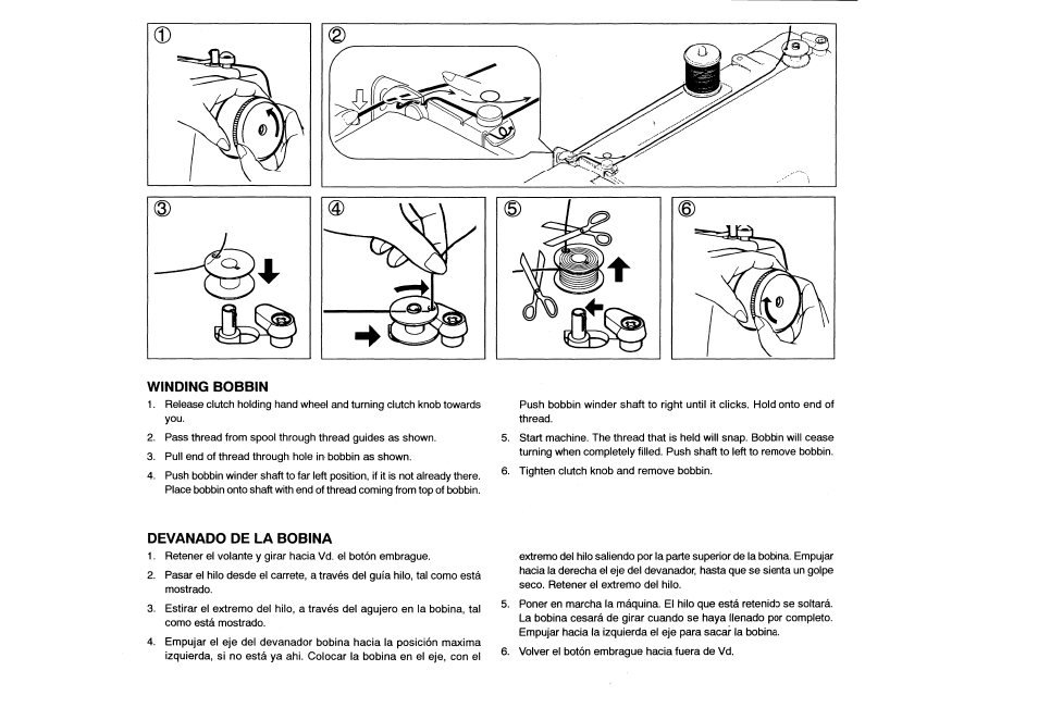 Winding bobbin, Devanado de la bobina | SINGER 132Q FEATHERWEIGHT User Manual | Page 8 / 32