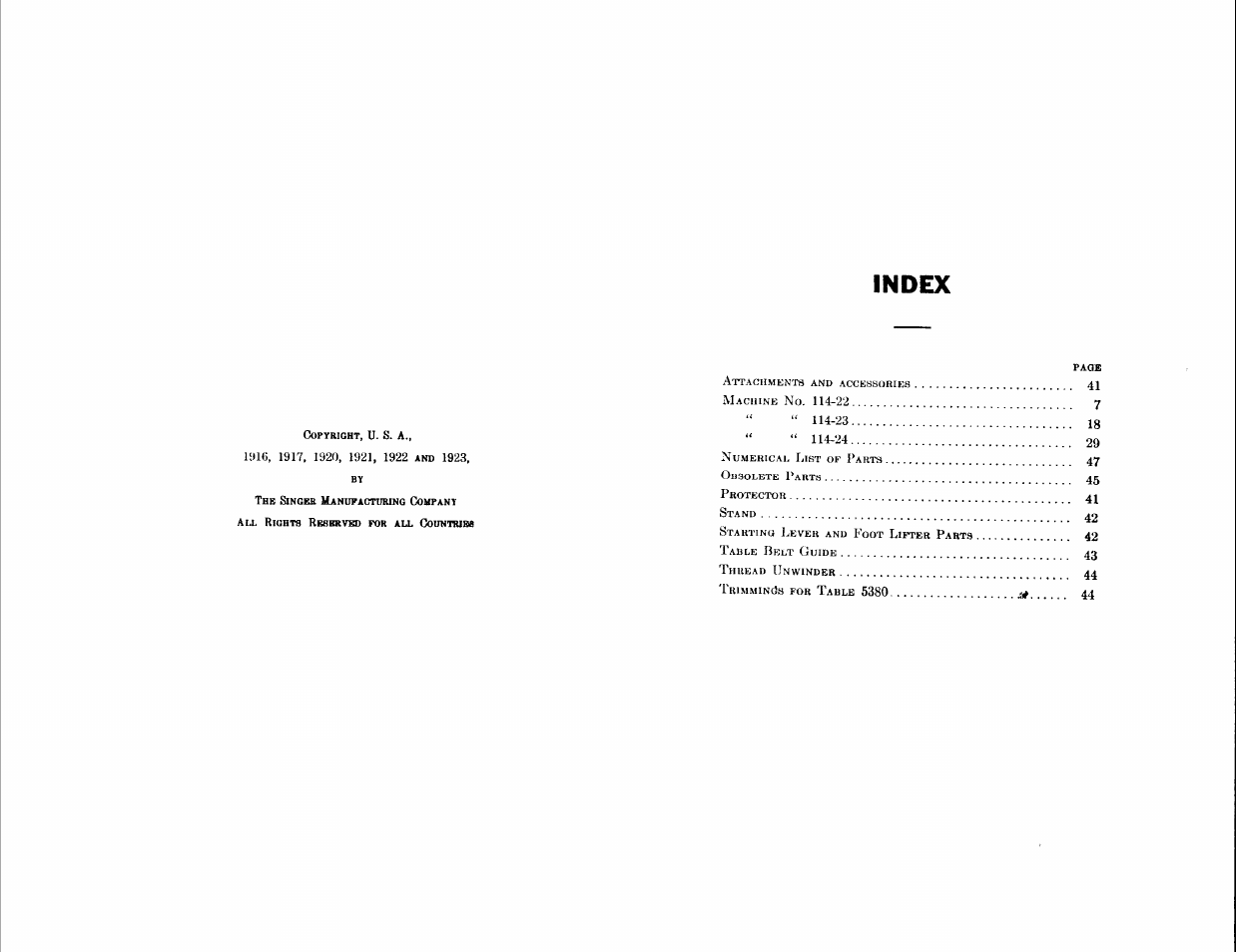 Index | SINGER 114-24 User Manual | Page 2 / 45