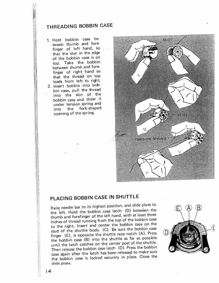 Placing bobbin case in shuttle | SINGER W426 User Manual | Page 15 / 48