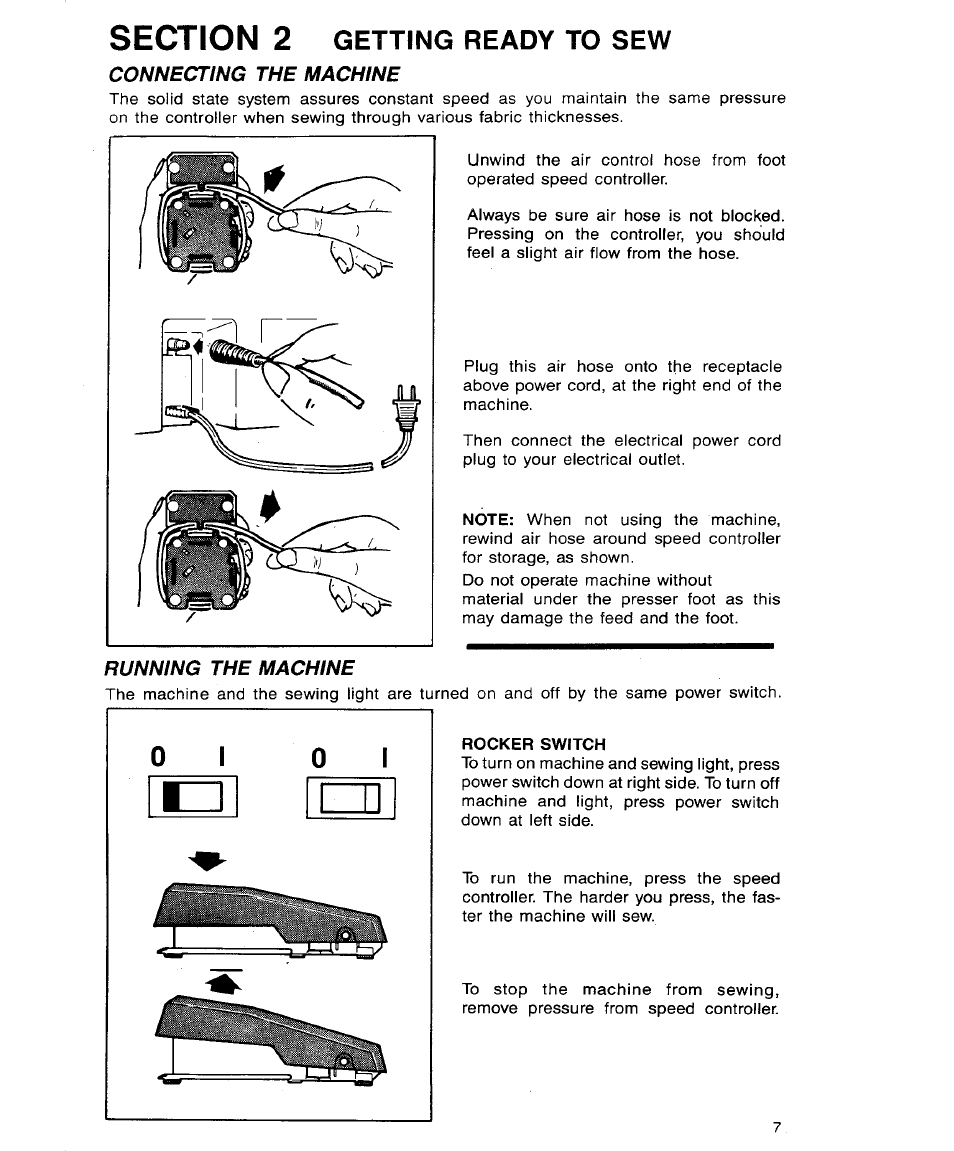 Section 2 getting ready to sew, Connecting the machine, Running the machine | Getting ready to sew, Cleaning the machine | SINGER 9113 User Manual | Page 9 / 40