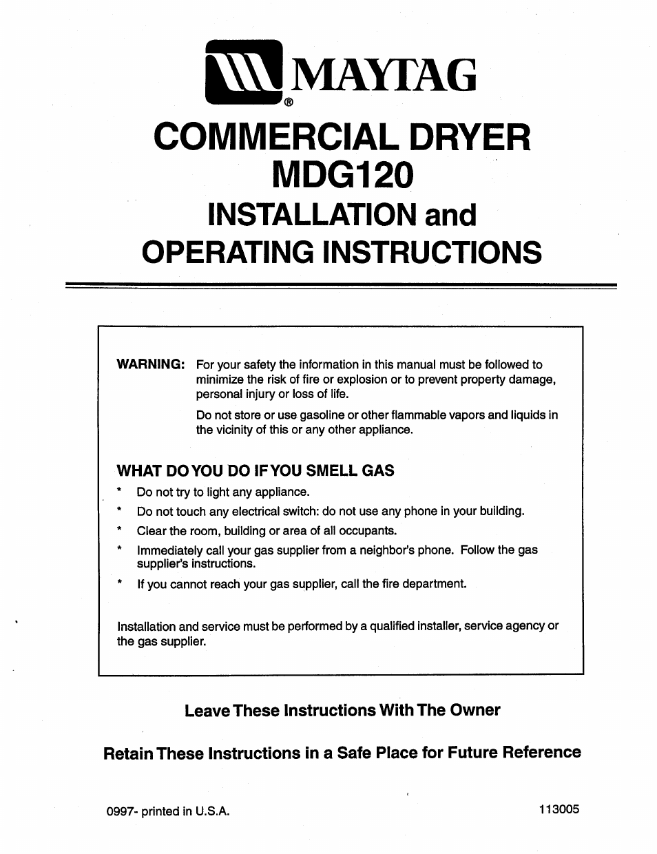 Maytag MDG120 User Manual | 20 pages