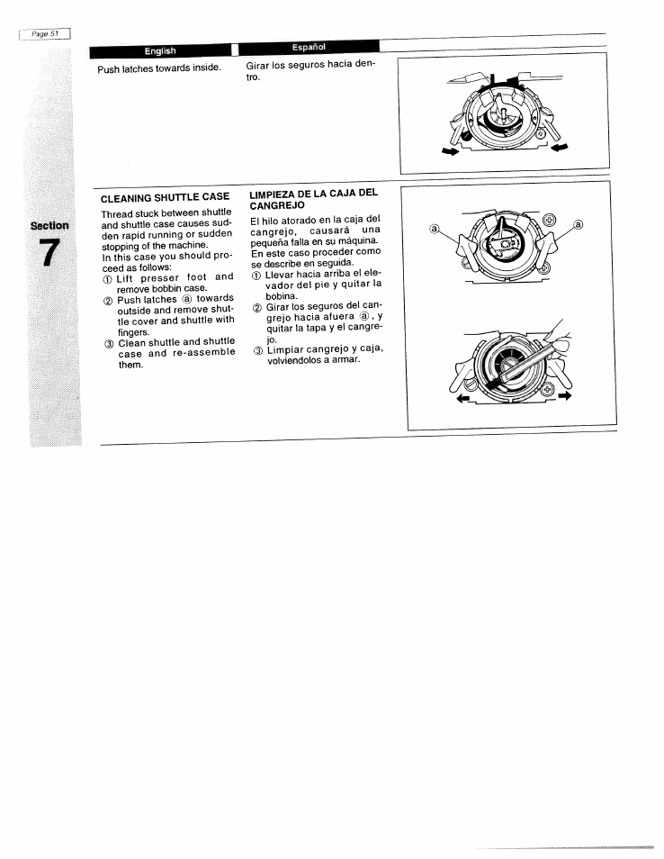 Cleaning shuttle case, Limpieza de la caja del cangrejo | SINGER W1425 User Manual | Page 60 / 62