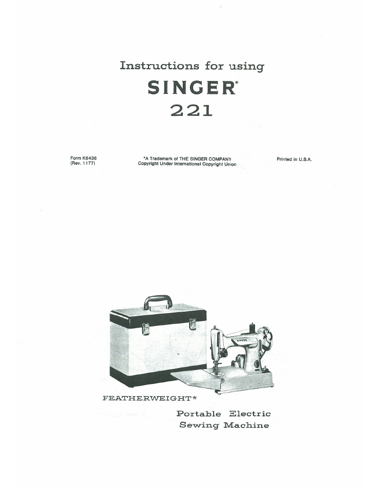 SINGER 221-1 Featherweight User Manual | 26 pages