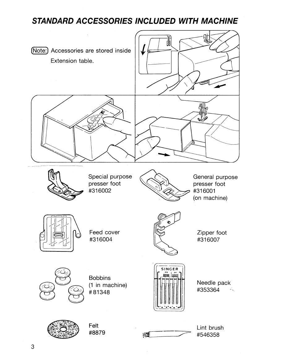 Standard accessories included with machine | SINGER 30518 User Manual | Page 8 / 36