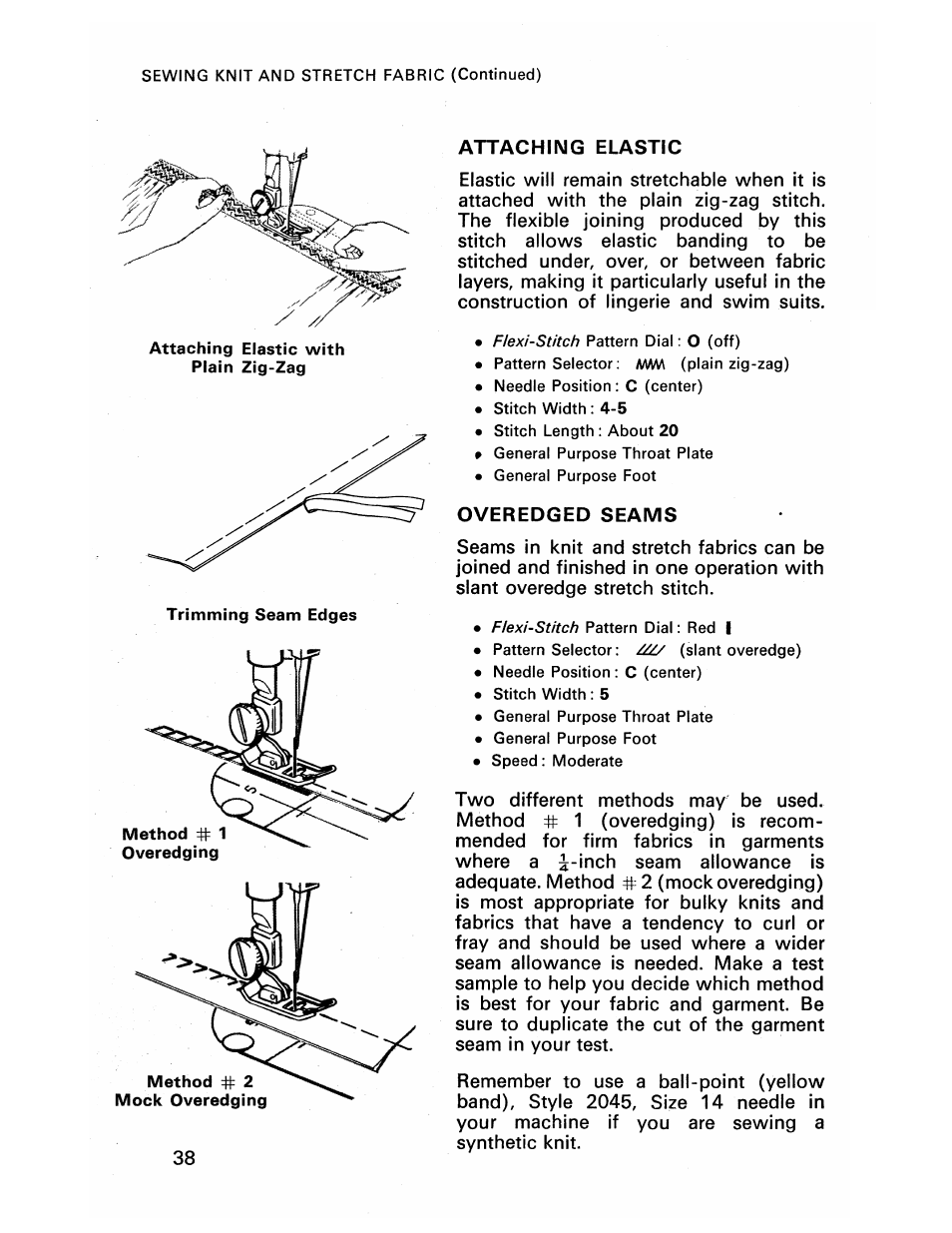 Attaching elastic, Overedged seams | SINGER 413 User Manual | Page 40 / 64
