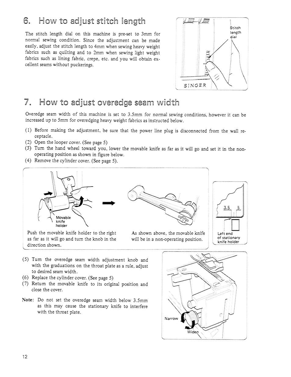Hcv7 to eojost stitch length, Hcvr to ae|ost overedge seam width, How to adjust stitch length | How to adjust overedge seam width | SINGER 14U64A User Manual | Page 14 / 28