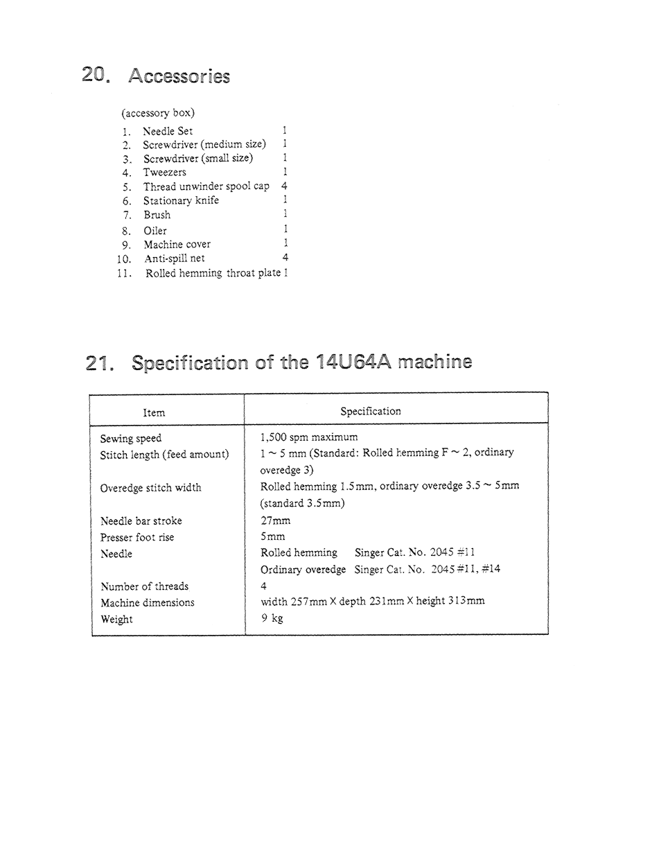 Specificatio | SINGER 14U64A User Manual | Page 27 / 28
