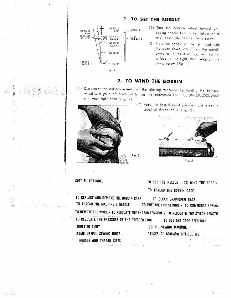 To set the needle, To wind the bobbin | SINGER W150 FL User Manual | Page 8 / 24