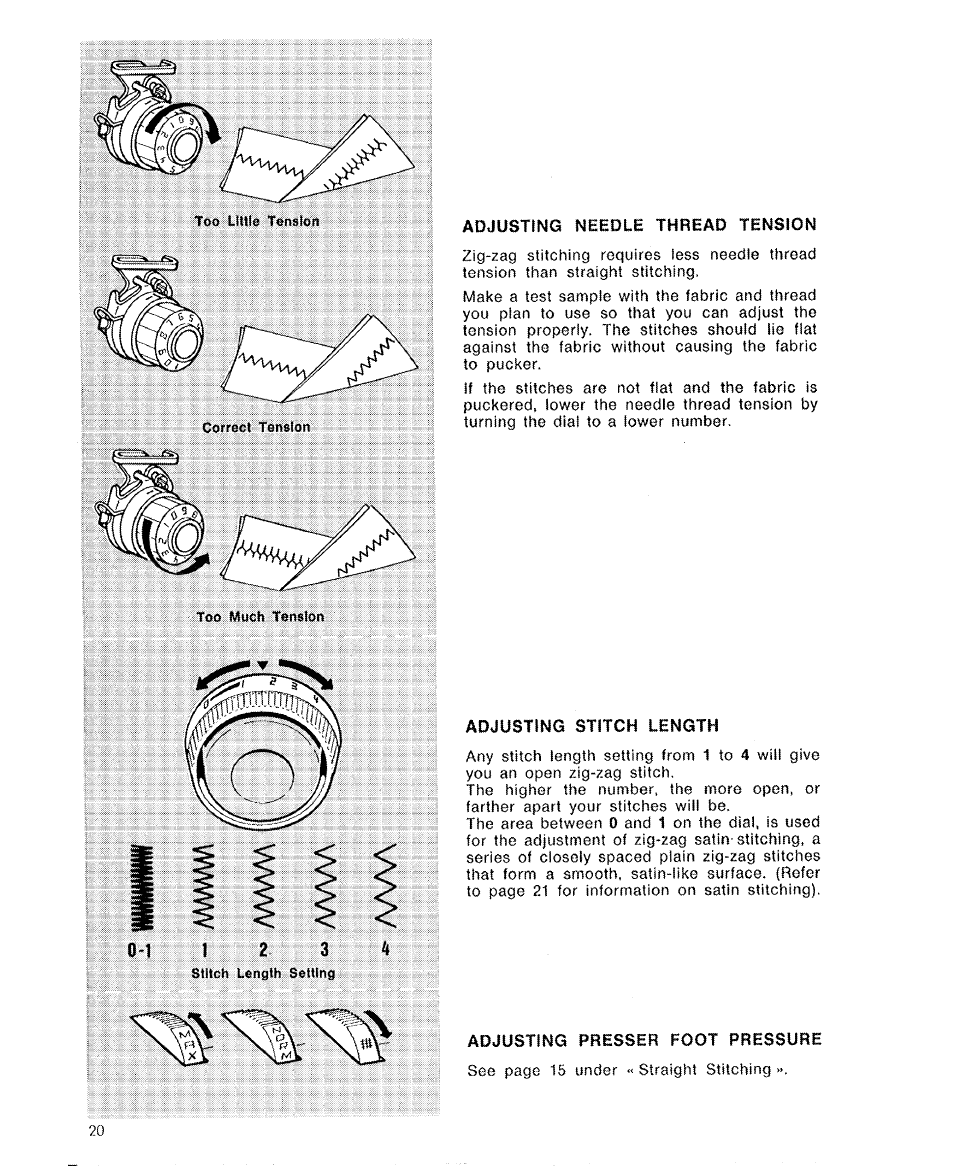Download Adjusting needle thread tension, Adjusting stitch length, Adjusting presser foot pressure ...