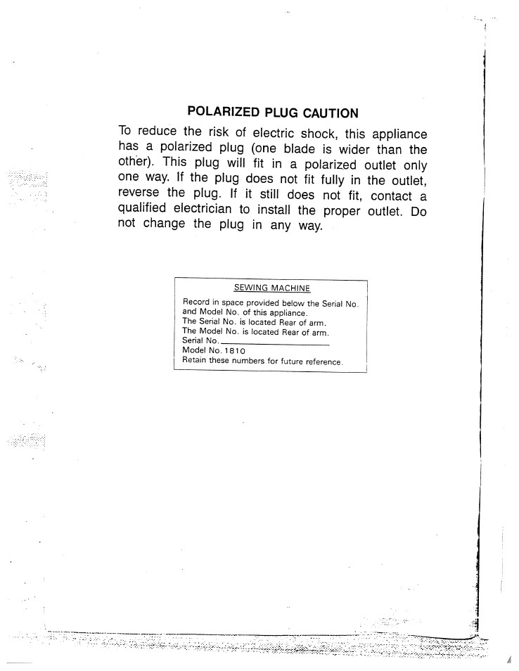Polarized plug caution | SINGER W1810 User Manual | Page 2 / 47