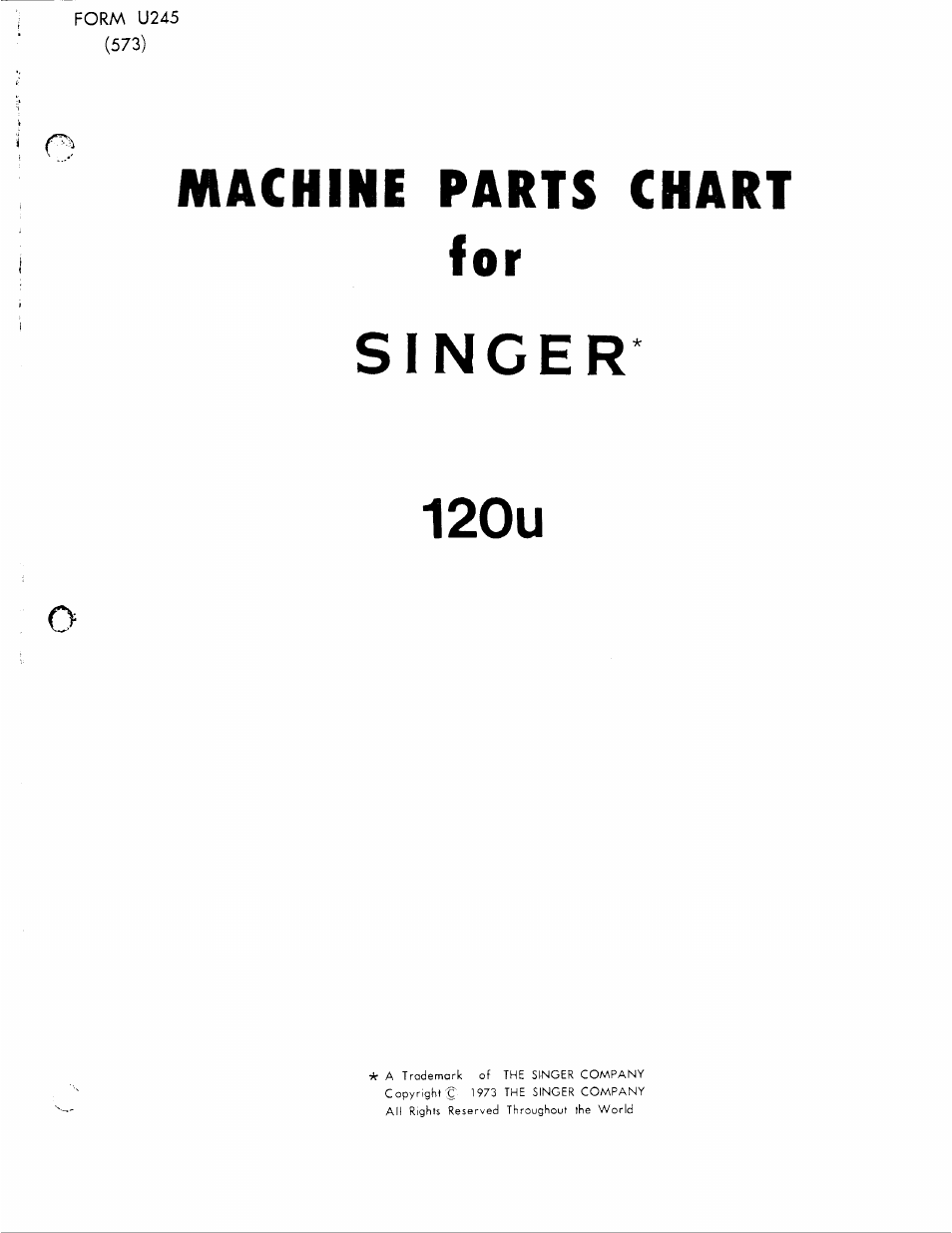 Form u245 (573), Singer, 120u | Machine parts chart | SINGER 120U User Manual | Page 2 / 9