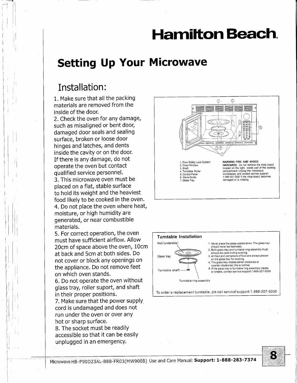 Setting up your microwave, Bmfc operating your microwave, Hamilton