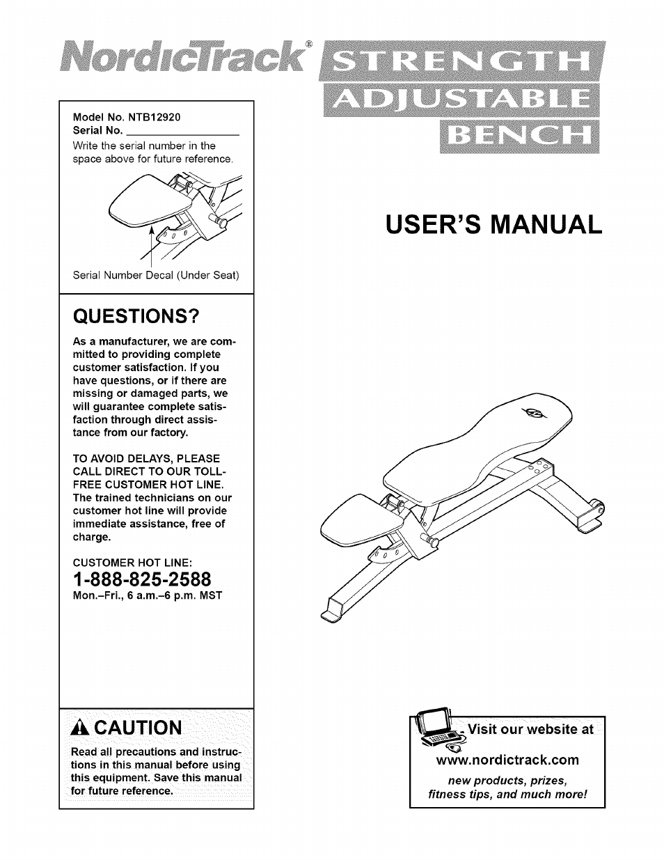 NordicTrack STRENGTH ADJUSTABLE BENCH NTB12920 User Manual | 12 pages