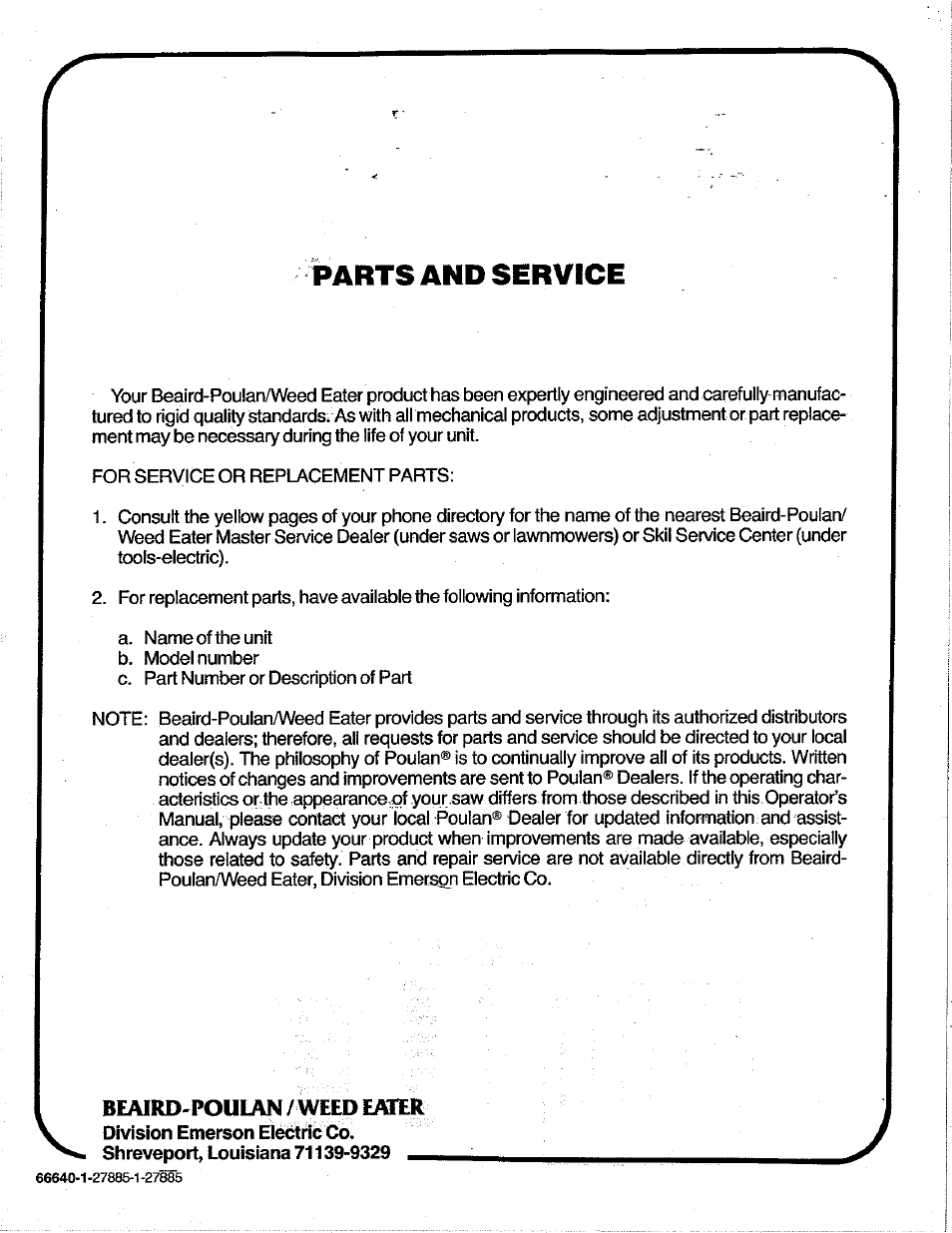 Parts and service | Poulan 3400 User Manual | Page 28 / 28 | Original mode