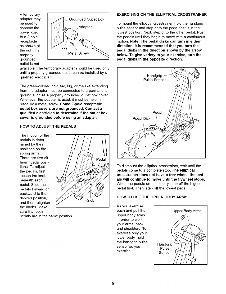 How to adjust the pedals, Exercising on the elliptical ...