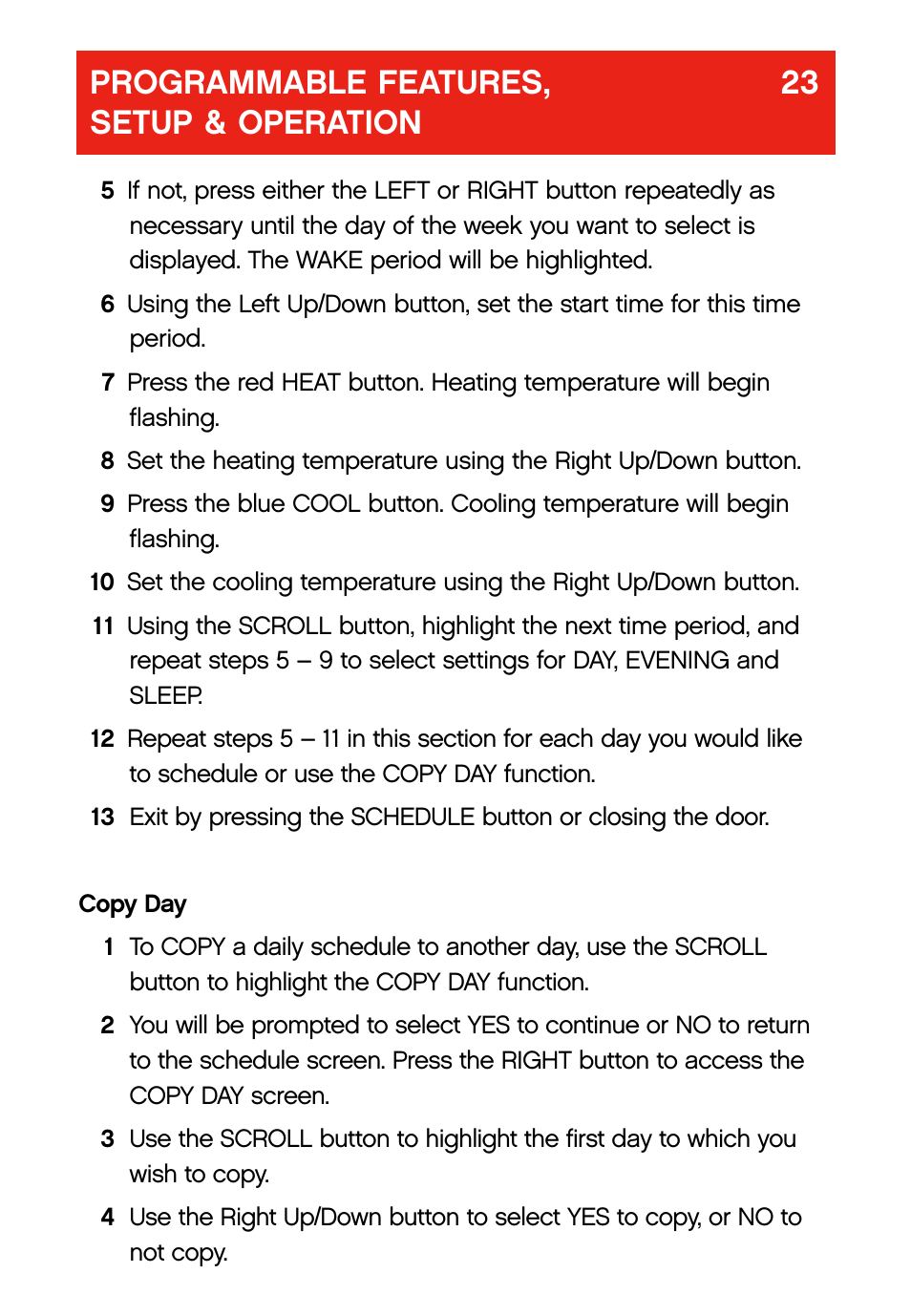 Programmable Features 23 Setup Operation Bryant Evolution Thermostat User Manual Page 27 44 Original Mode