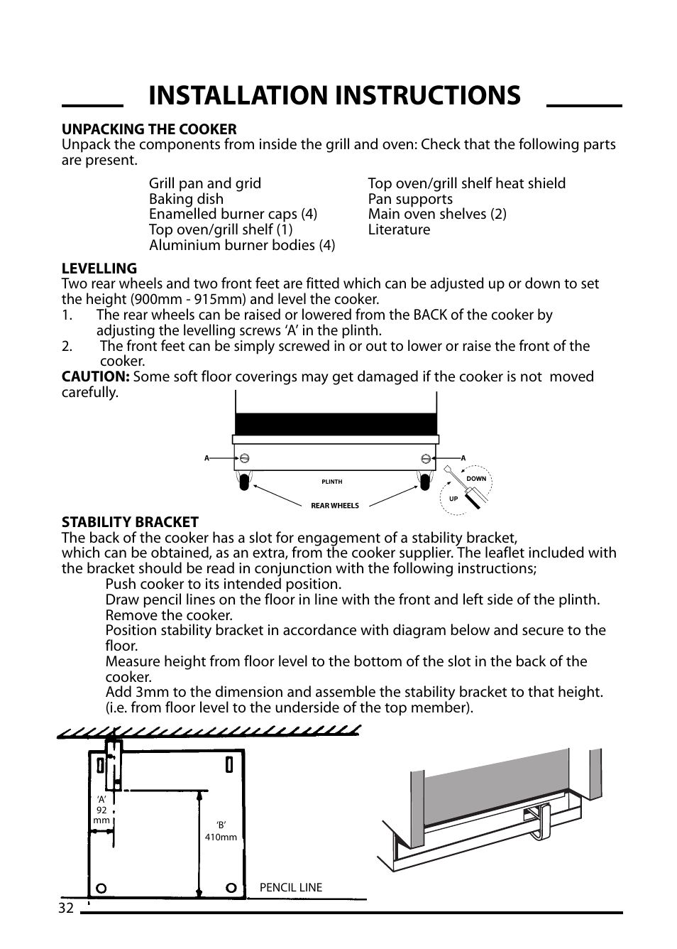 Installation instructions | Cannon CHESTER 10540G User Manual | Page 32 ...