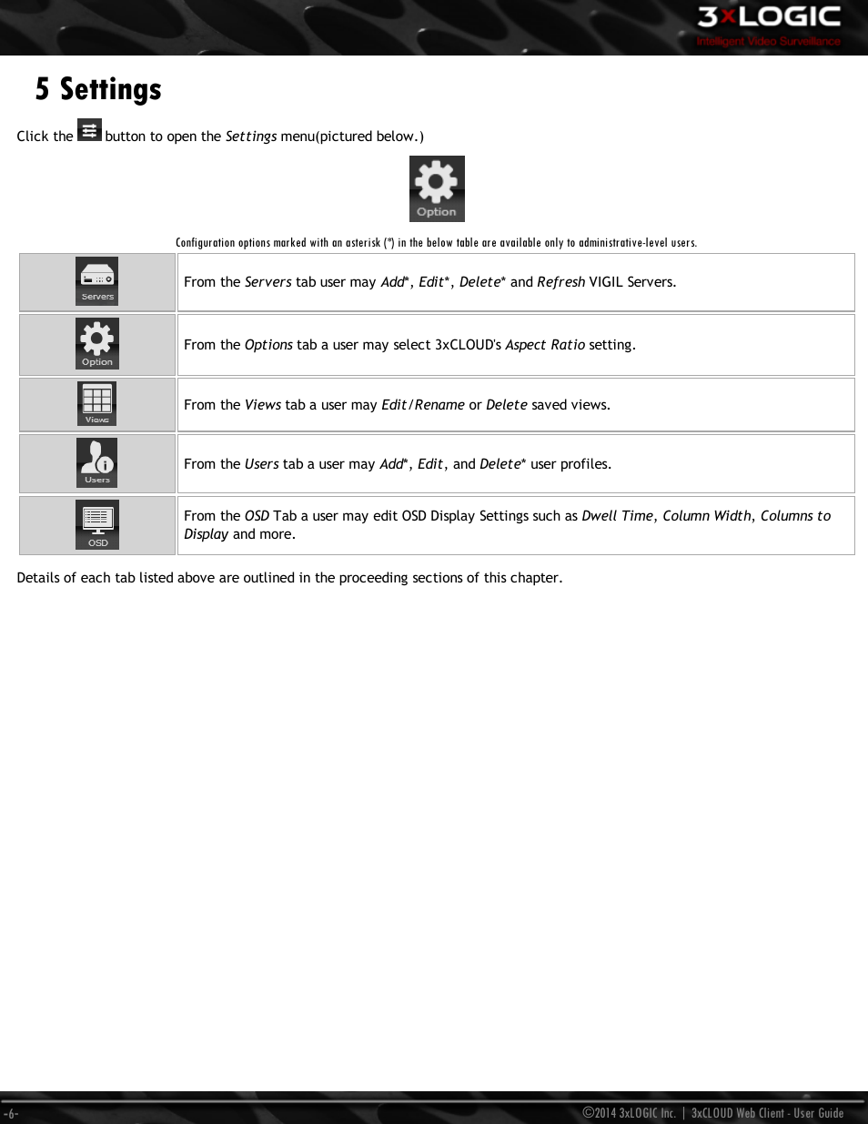 5 settings | 3xLOGIC 3xCLOUD Web Client User Manual | Page 10 / 31