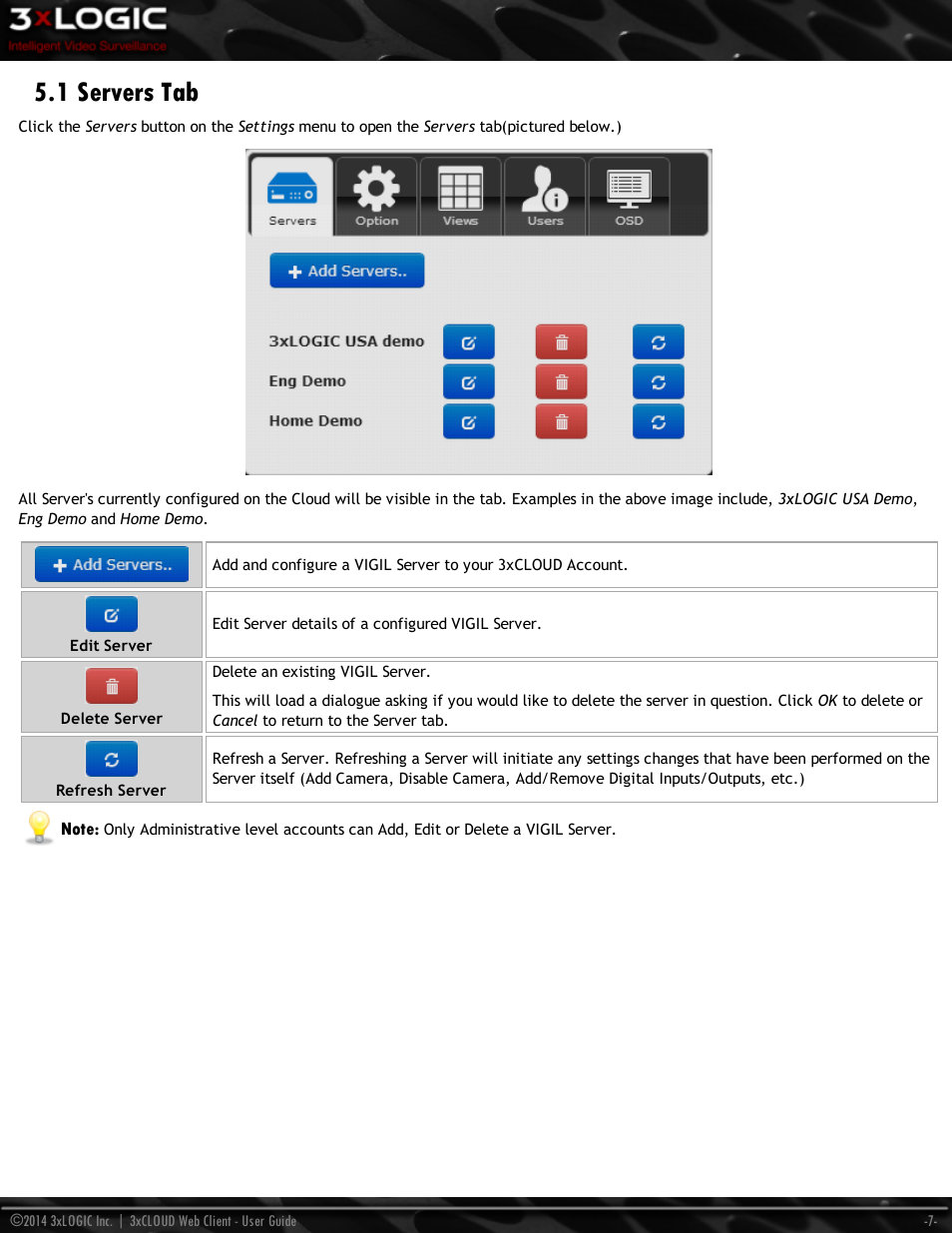 1 servers tab | 3xLOGIC 3xCLOUD Web Client User Manual | Page 11 / 31