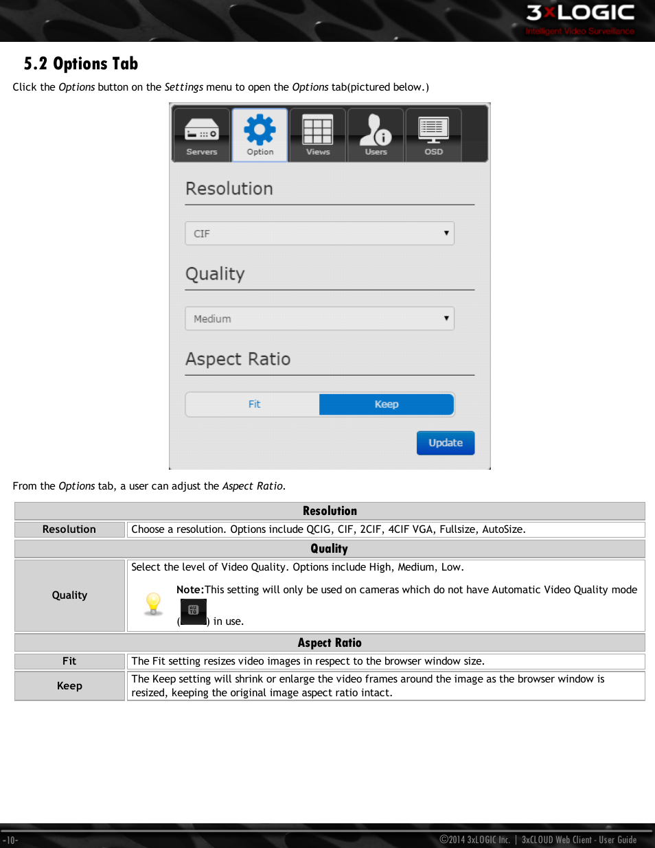 2 options tab | 3xLOGIC 3xCLOUD Web Client User Manual | Page 14 / 31