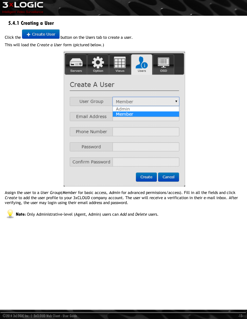 1 creating a user | 3xLOGIC 3xCLOUD Web Client User Manual | Page 17 / 31