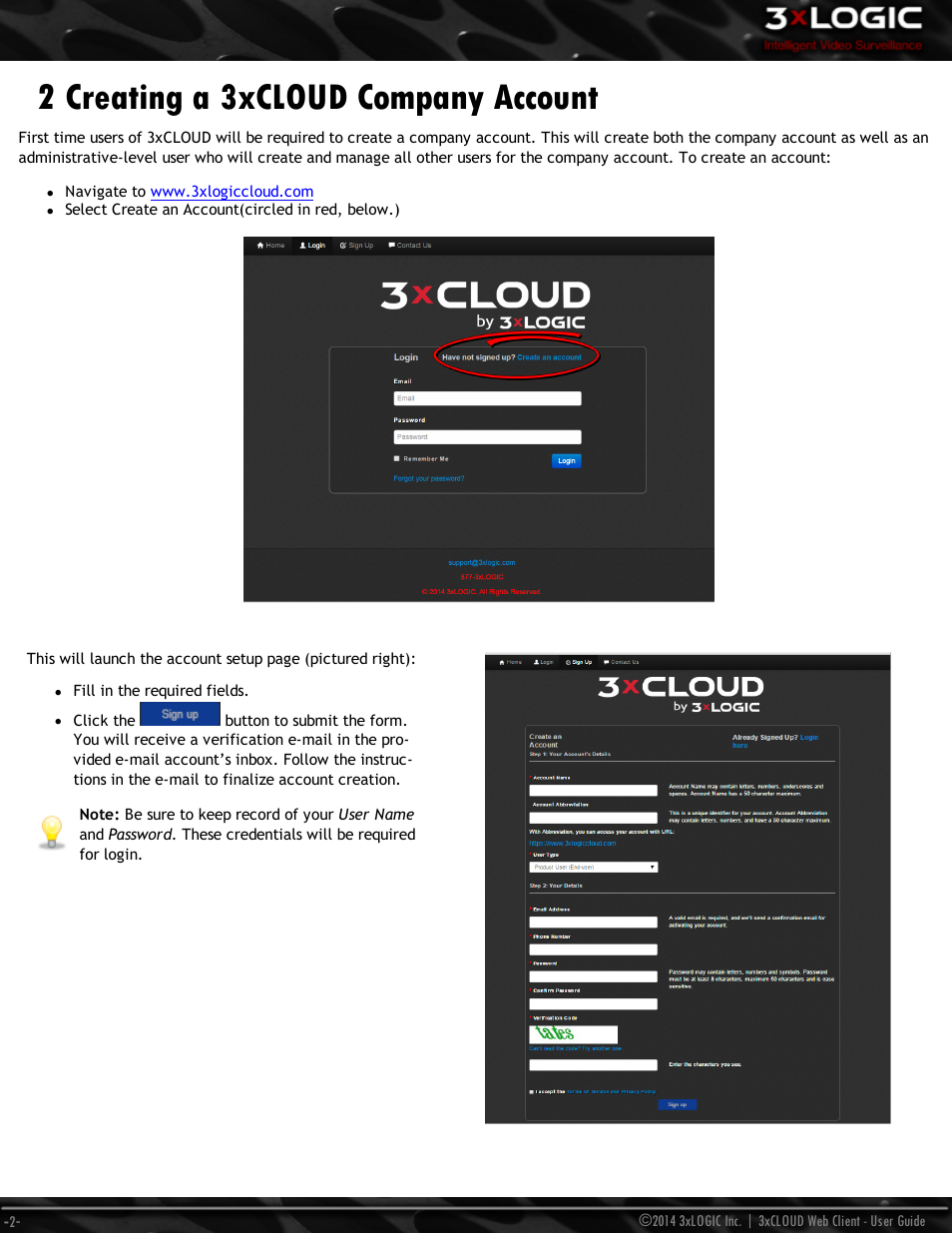 2 creating a 3xcloud company account | 3xLOGIC 3xCLOUD Web Client User Manual | Page 6 / 31