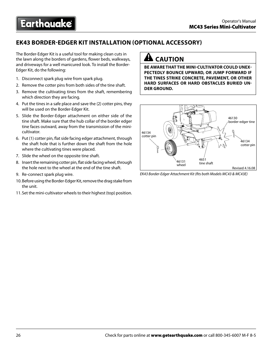 Caution, Mc43 series mini-cultivator | EarthQuake MC43E User Manual