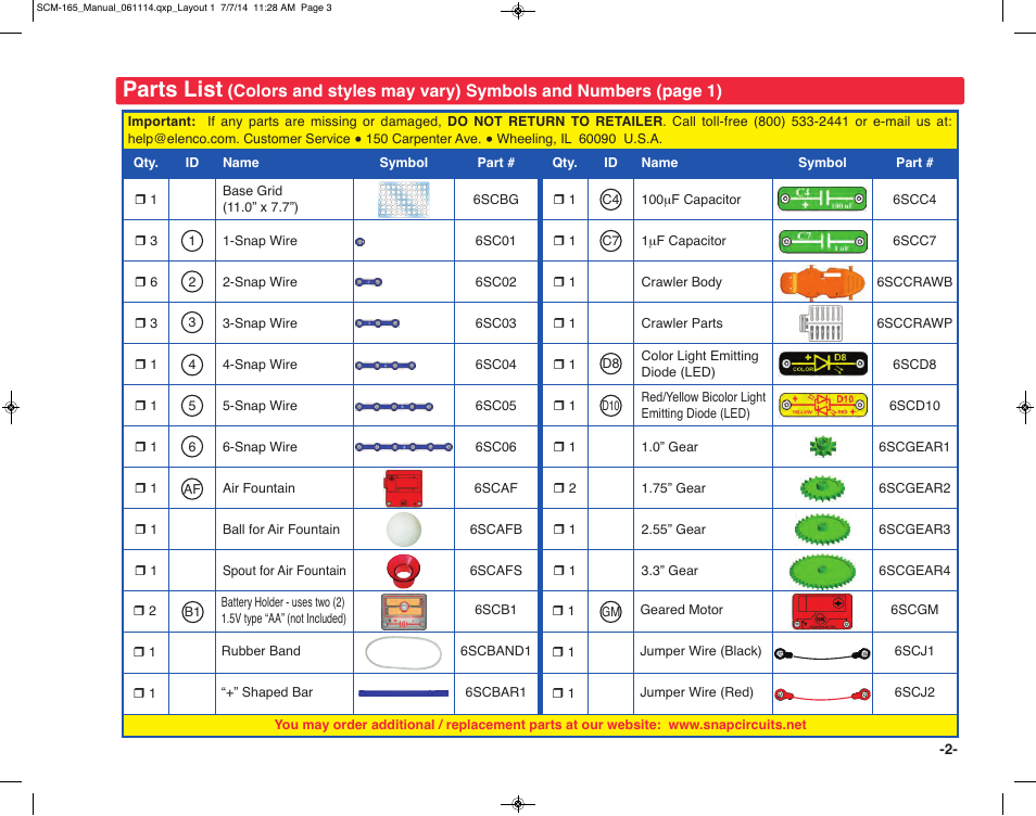 snap circuits extreme parts list
