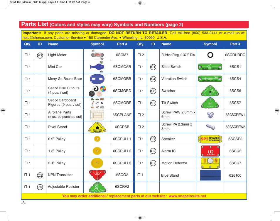 snap circuits extreme parts list